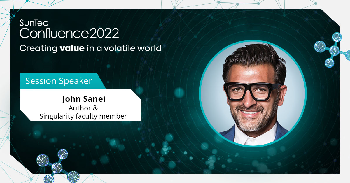 SunTecGroup's tweet photo. We're delighted to welcome @IamJohnSanei, Author & Singularity faculty member at #SunTecConfluence. Hear from this renowned keynote speaker, futures strategist, lecturer, & best-selling author. He will speak on 'The Art of #Strategic Futures'.Register now- https://t.co/5g4XYiiFz9 https://t.co/Zj82gnjQsd