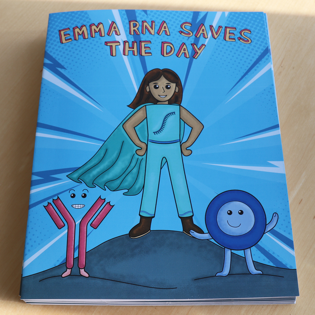 The coloring book that the ScienceLIVE team at UMass Chan created to teach kids about the #mRNA vaccine is now available for free in seven languages: English, Spanish, French, Turkish, Chinese, Portuguese & German: bit.ly/3QjuVWm #COVID19 @ScienceLIVEUMMS @RTI_UMassChan