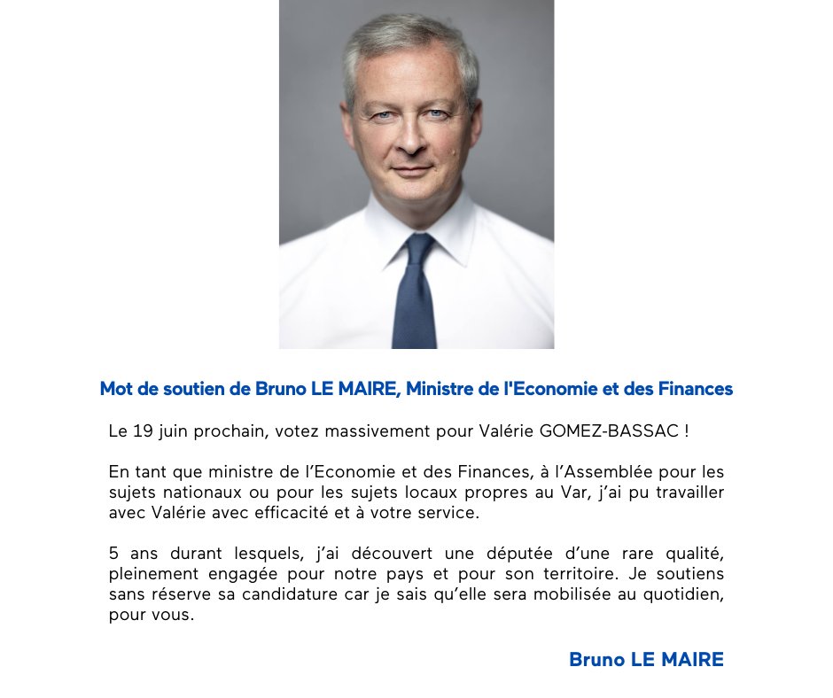 Merci à Bruno Le Maire pour son soutien ! Un Ministre et un homme de grande qualité qui œuvre sans relâche pour notre pays !

#AvecVous #Législatives2022 #circo8306
