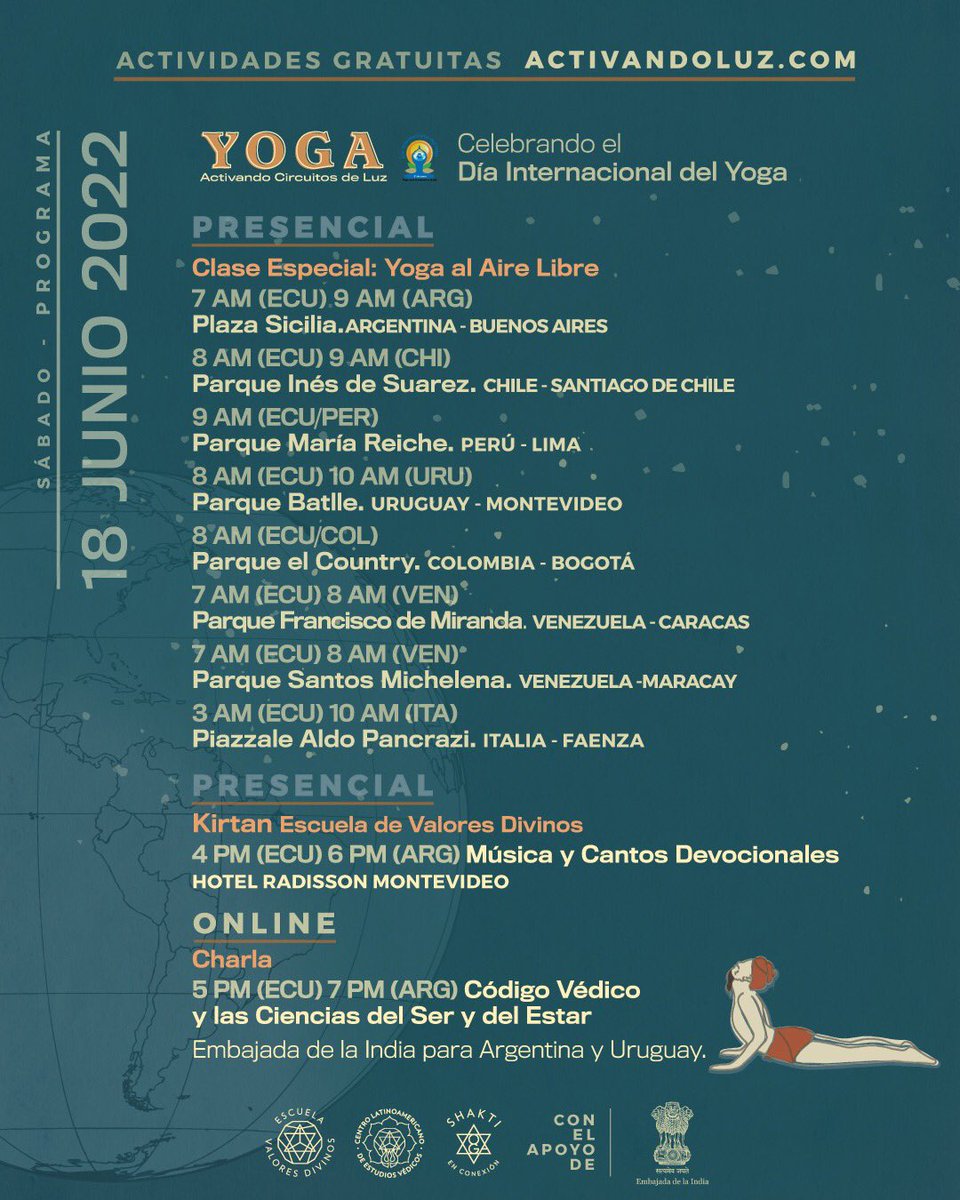evdsky's tweet photo. ¡MAÑANA! 
Celebremos juntos el Día Internacional del #Yoga.

Actividades presenciales y online en más de 10 países.

Conoce el programa y participa en: https://t.co/XMFDIlya46

Abrimos hilo:

 #IDY2022
#YogaForHumanity   #75IconicIDYLocations 

@Indembarg @moayush https://t.co/ZHDYnrBwuw