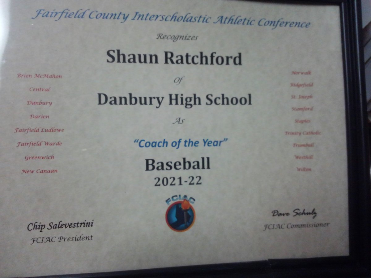 Congratulations are in order for Hatter Baseball Coach Shaun Ratchford named 2022 FCIAC Baseball Coach of the Year! Great job Coach!