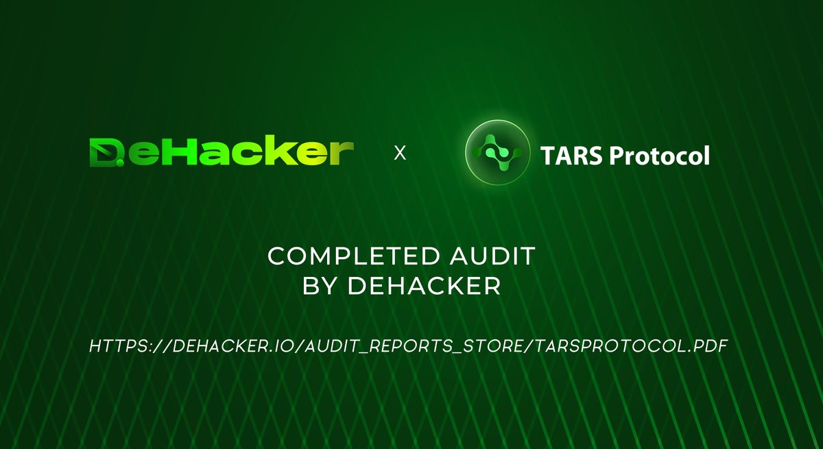 dehackerio's tweet photo. We've completed the code security audit for @tarsprotocol 🛡

✅No obvious threats were identified.

Learn more about the audit report below👇
https://t.co/OJyhPtKqz2

#Audit #TARS  #Dehacker #security #DeSoc https://t.co/UR8mGBLBZC