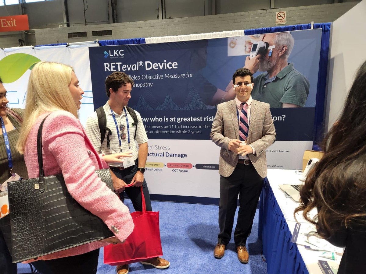 LKCTech's tweet photo. Drop by #3502 at the @AOAConnect meeting in Chicago. See the #diabeticretinopathy protocol on #RETeval Device in action— superior retinopathy progression risk assessment compared to the current standard of care! #diabetes #optometry #retina #electroretinography @iscev_org https://t.co/BhBPZjhSe7