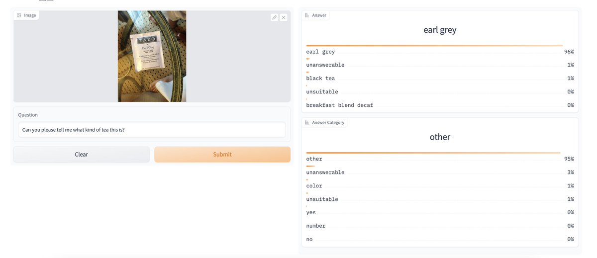 _akhaliq's tweet image. a @Gradio Demo for Less Is More: Linear Layers on CLIP Features as Powerful VizWiz Model on @huggingface Spaces for @CVPR 2022
 
demo: huggingface.co/spaces/CVPR/Vi…
submit CVPR demos here: huggingface.co/CVPR
join the CVPR organization: huggingface.co/organizations/…