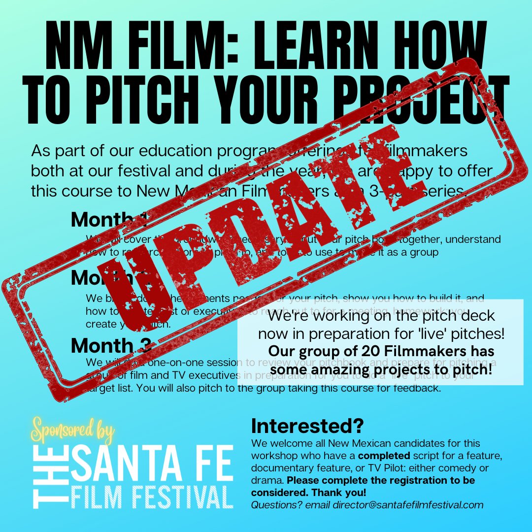 santafefilmfest's tweet photo. #SantaFeFilmFestival is proud to support #indiefilmmakers year round with workshops and resources to help you with your project. 

Our current 'Pitch' workshop has 20 filmmakers with some amazing projects &amp; will be ready to pitch soon!
#NMFilm #IindieFilm #Pitching https://t.co/dyOQNqdioc