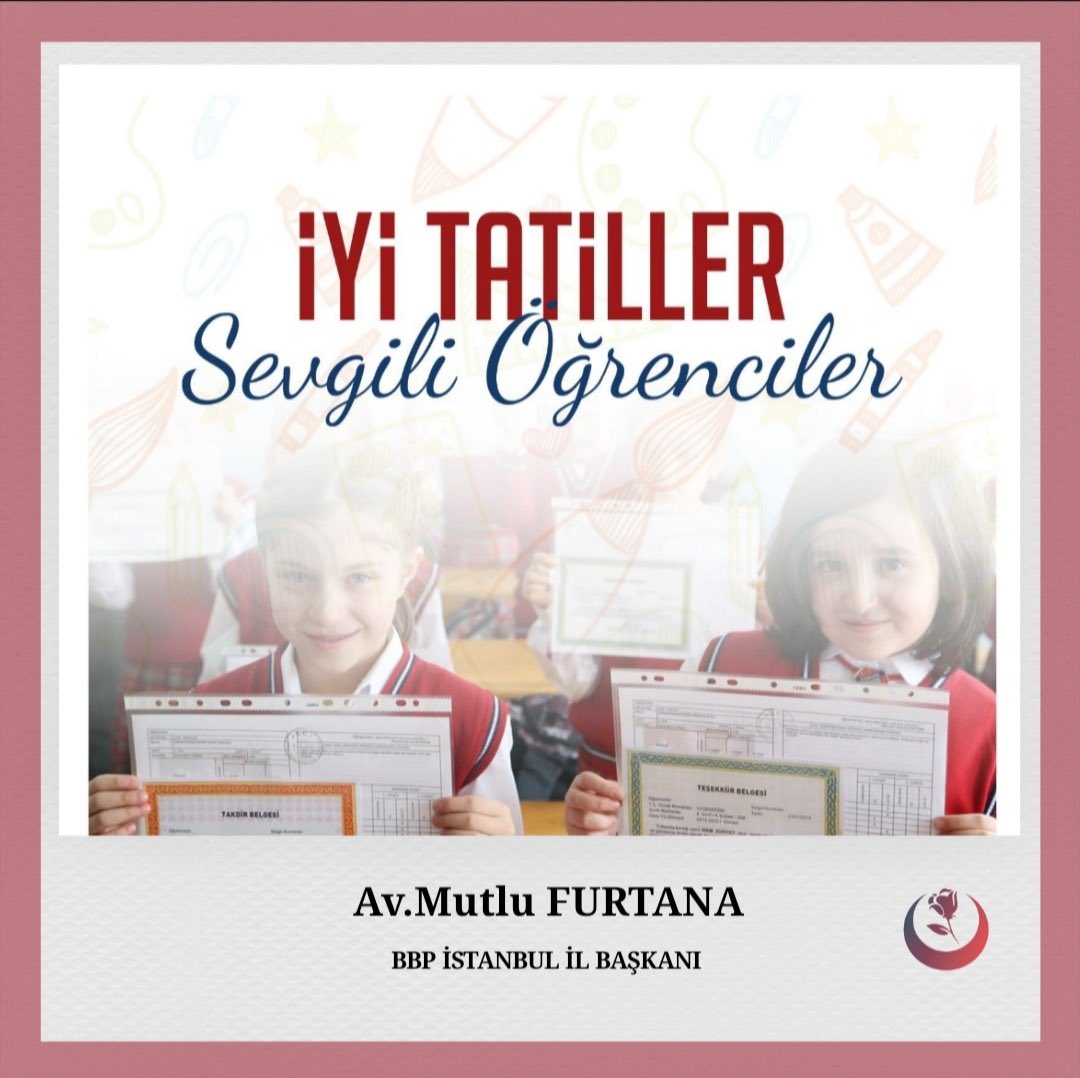 mutlu_furtana's tweet photo. 2021-2022 Eğitim-Öğretim yılının tamamlanmasıyla #karnesevinci yaşayan öğrencilerimizi tebrik ediyorum.
Tüm öğrenci ve öğretmenlerimize iyi tatiller diliyorum.🎉
#KarneGünü https://t.co/SDfUWPFlh0