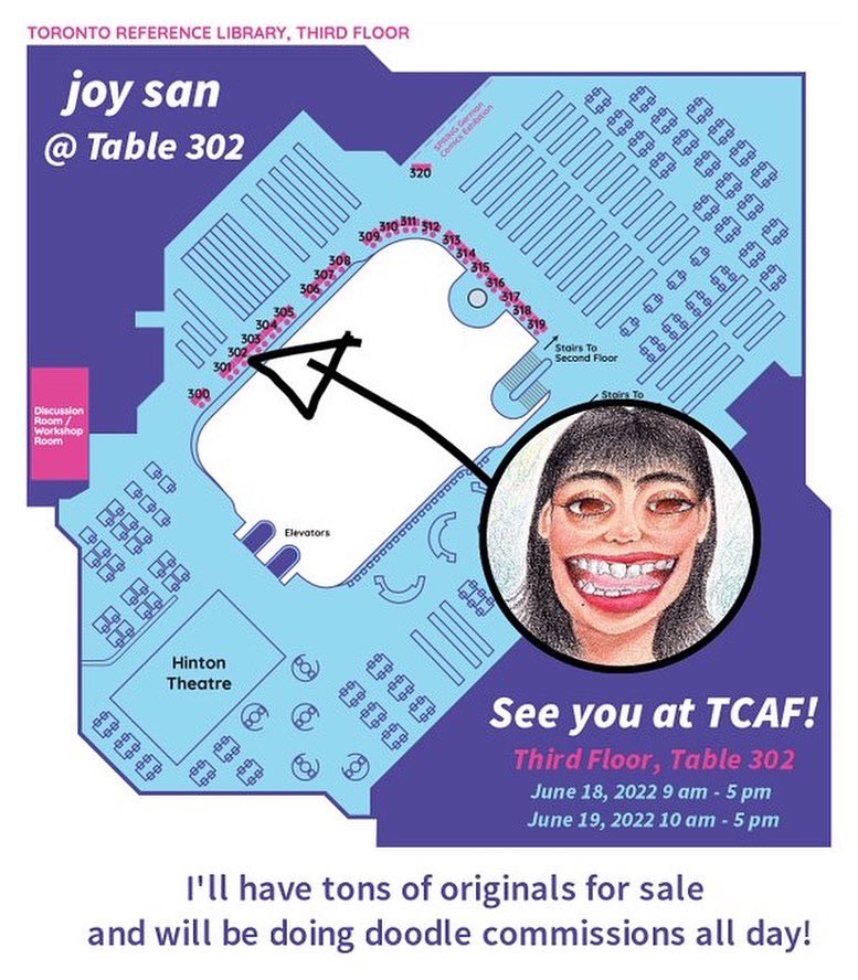 Here's my practice table set up to show you what I'll be bringing to TCAF this weekend! Get hype!!! Tons of comics and stickers and more - table 302 on the third floor 🕺🏽💃🏻 @TorontoComics 
