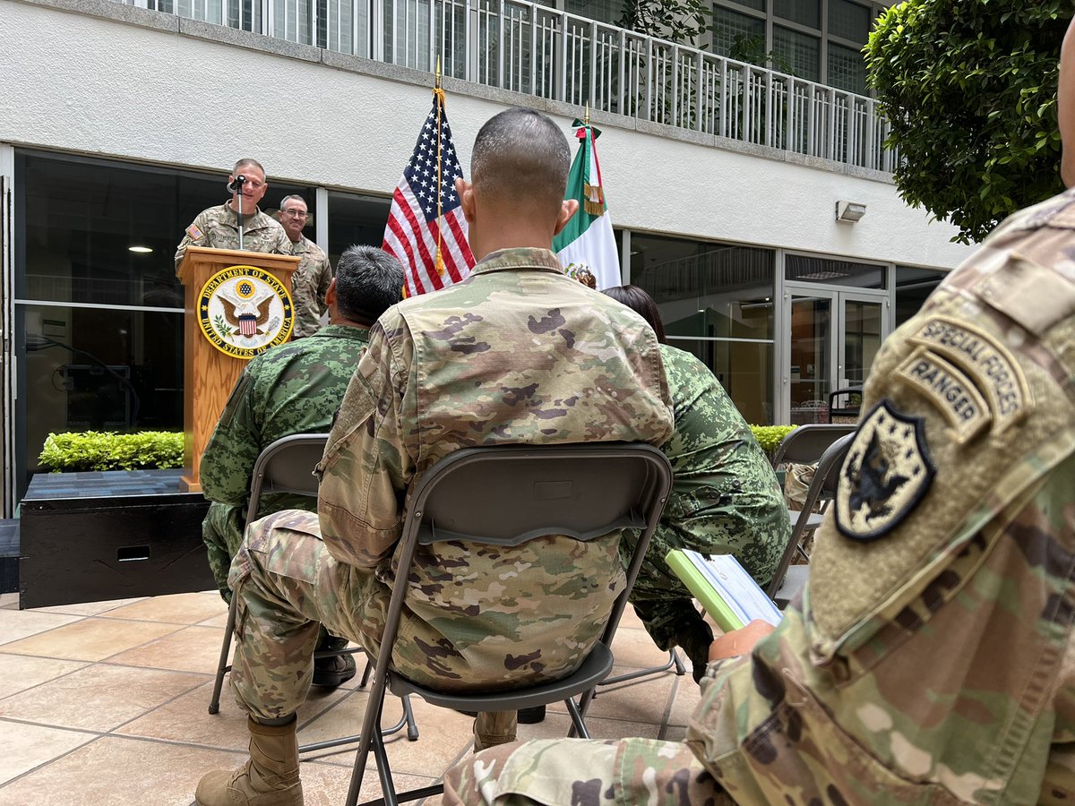 socnorth's tweet photo. The #SOCNORTH command team spoke at the U.S. Embassy Mexico City, Mexico, this week on future #SOF training opportunities that will enhance their partnership and further the U.S.-Mexico mil-to-mil relationship. #BeyondTheWatch #USSOCOM #USNORTHCOM #SpecialOperations https://t.co/ZEvmWOoRAa