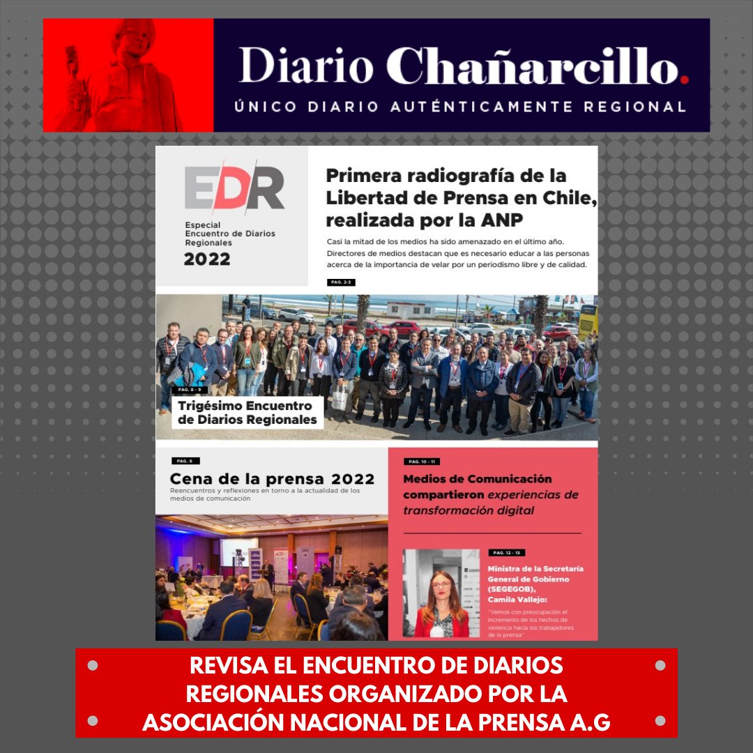 Estamos felices de compartir con todos nuestr@s lectores y seguidores de <a href="/chanarcillo/">Diario Chañarcillo</a> el Encuentro de Diarios Regionales organizado por la Asociación Nacional de la Prensa A.G. 📰 

Revisa la Versión Digital completa en el siguiente link chanarcillo.cl/diario-digital/ 📲👈📰
