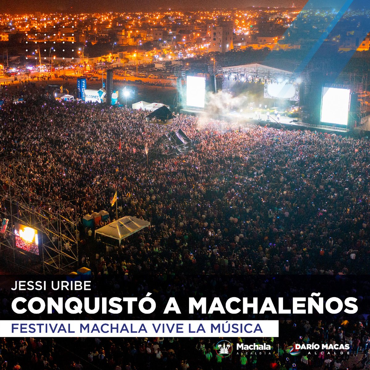 MachalaAlcaldia's tweet photo. ¡JESSI URIBE FESTEJÓ A MACHALA!
Vibrante fue el concierto del cantante colombiano Jessie Uribe, él puso a corear a los miles de machaleños que se dieron cita el 16 de junio para su concierto.
El dueño de la frase #Repitela se llevó el cariño de toda la ciudadanía y además un https://t.co/YrQUzdWIii