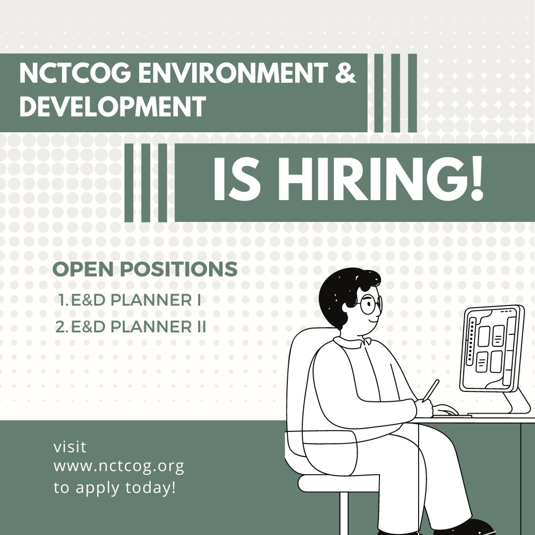 We're hiring! Check out our recently posted jobs we're looking to fill, from #EnvironmentandDevelopment to #HumanResources apply on our website today! lnkd.in/e4DkP7A #newjobs #internships #transportation #nct911 #workforcedevelopment #NCTCOG #nowhiring