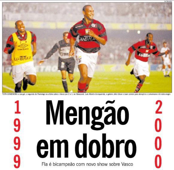 Flamengo's tweet photo. Há 22 anos (2000), o Mengão vencia o Vasco por 2 a 1 no Maraca com gols de Reinaldo e Tuta, e conquistava o Bicampeonato Carioca. #CRF #MuseuFlamengo 

🗞️ Acervo Jornal O Globo / Foto: Ivo González https://t.co/xT1rU3WVYl