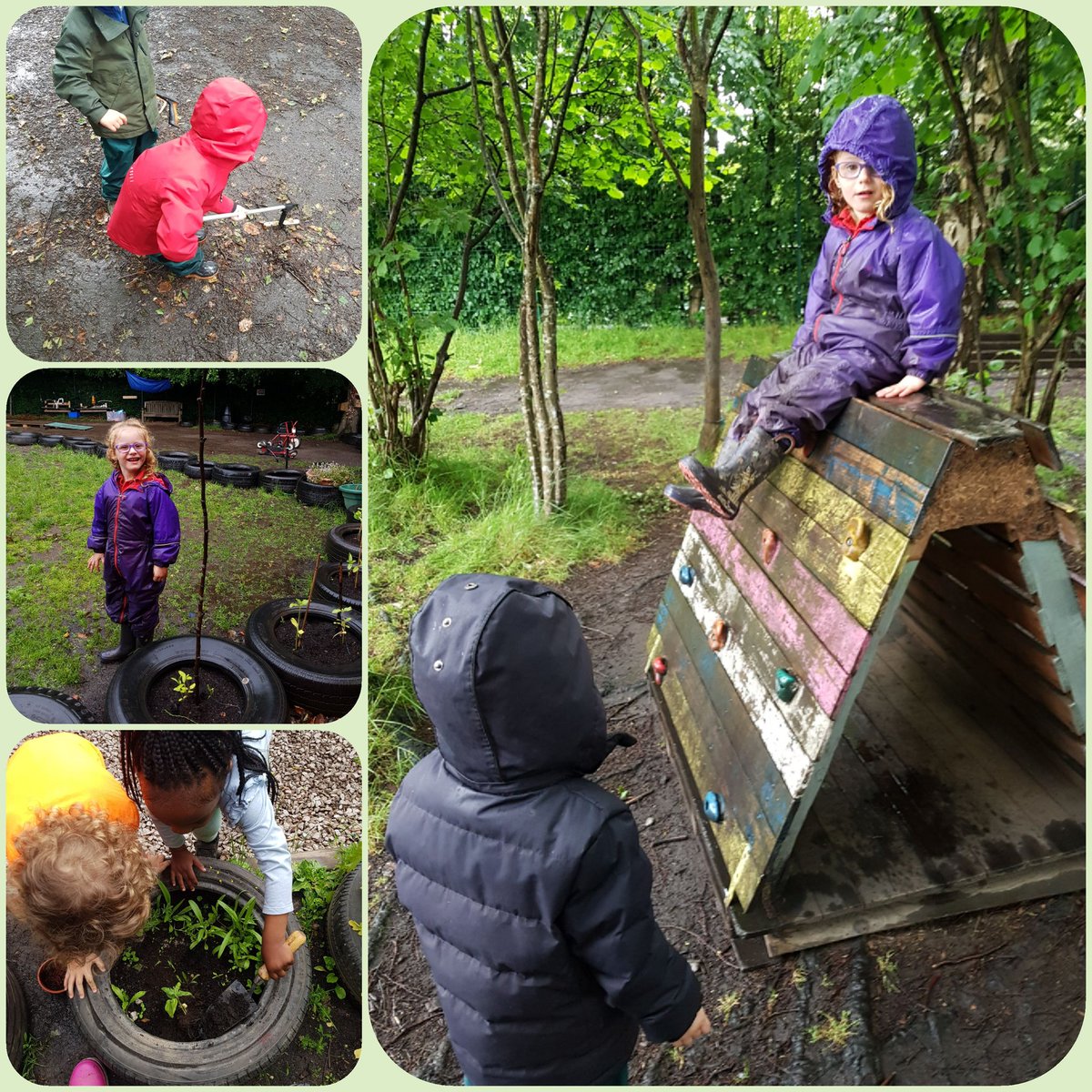 SFX_Nursery's tweet image. Rain didn't stop play today, it provided new learning experiences as we talked about keeping safe when it rains..we also picked up litter, planted some of our seedlings and searched the garden for sticks for Sunflowers 'this ones taller than me!' #risk #earlyyears #earlynumeracy