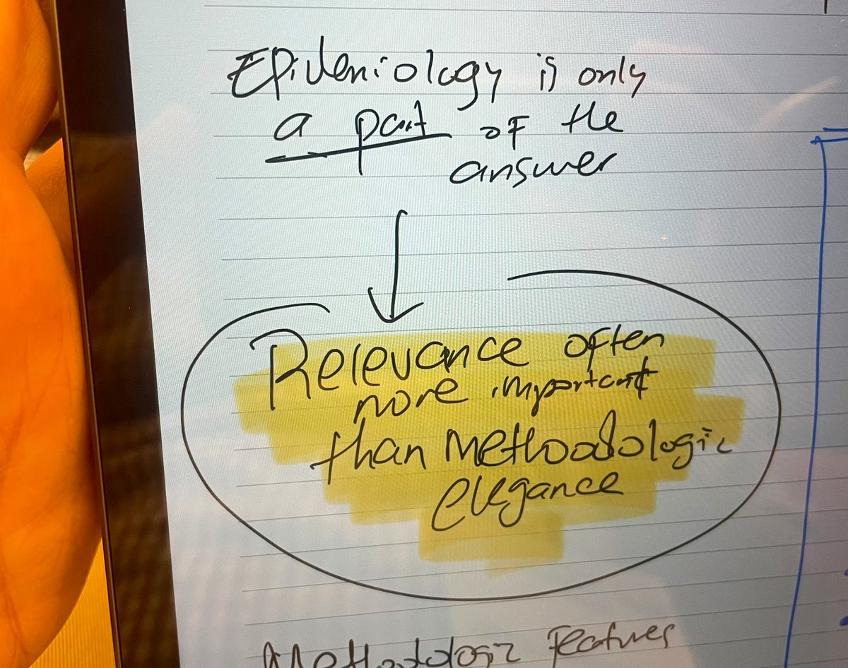 I might print this quote and hang it in my office!!! 🙌🏽🙌🏽 re: role of epidemiology in contributing to policy. 

Great presentation by David Savitz #SER2022 

Forgive bad handwriting, alt text provided below.