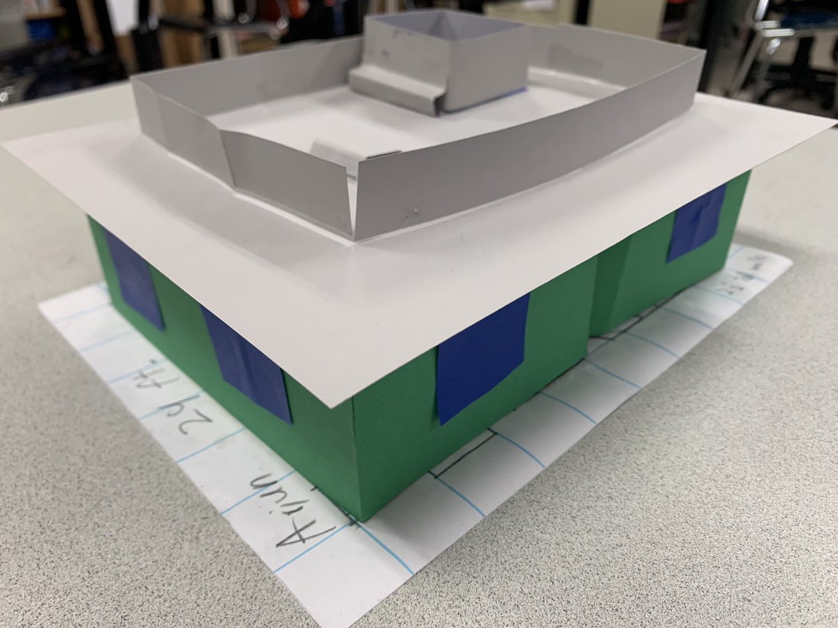 Fourth graders are finishing their scale models of My Own Little House - check out this one, with a staircase to a rooftop pool 💦