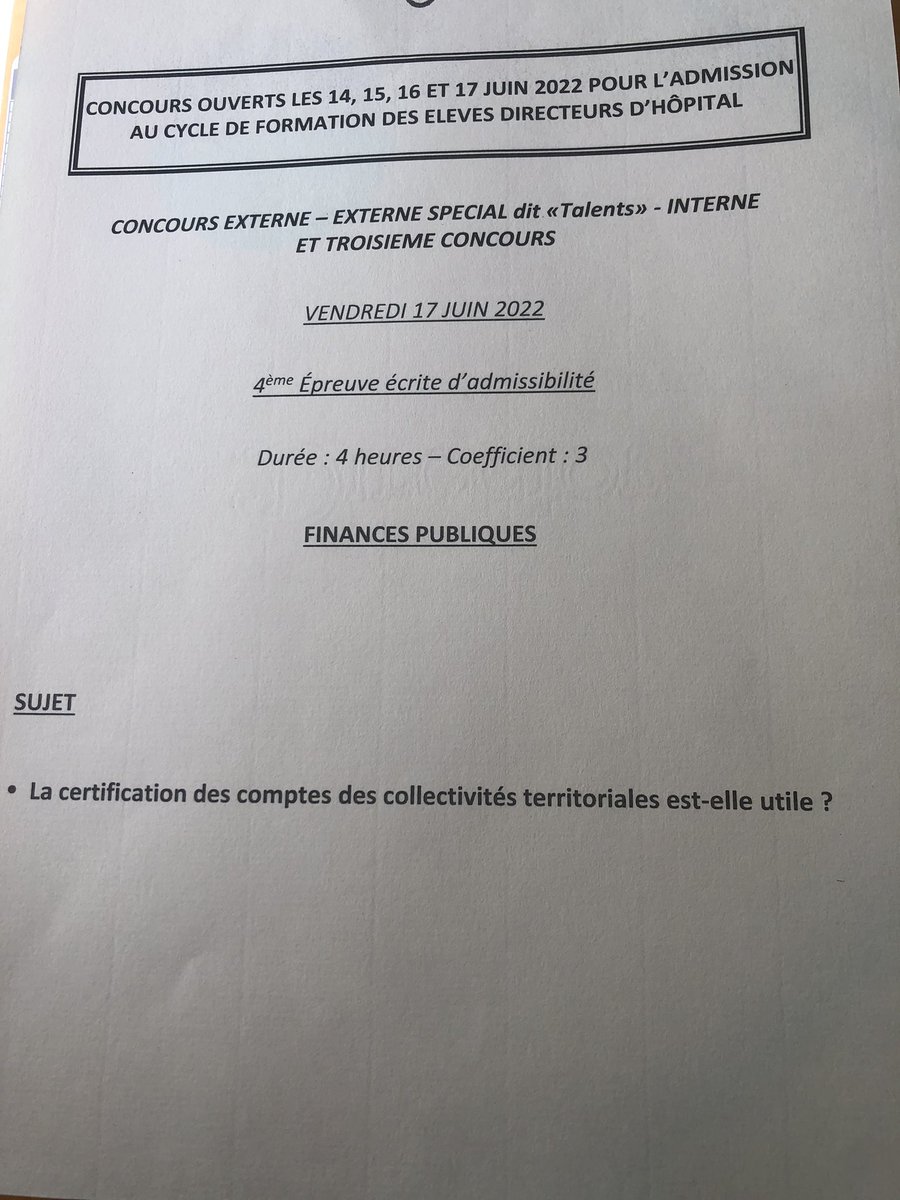 Lorsque le #CNG confond concours de #DH et concours d’administrateur territorial…Que dire de cette épreuve… #FinancesPubliques 
Mais au moins, c’est terminé !
