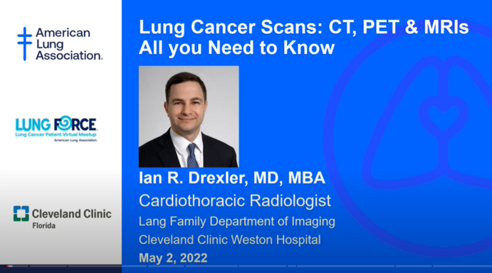 jillsternsmith1's tweet photo. @lungsofla Check out the latest recording from our Lung Cancer Patient Virtual Meetup Series featuring Dr. @IanDrexler of @CleveClinicFL, and in it he shares info about various types of lung scans. Early screening can be life-saving! https://t.co/vCWc7FerL6 https://t.co/9ZK3FptaSu