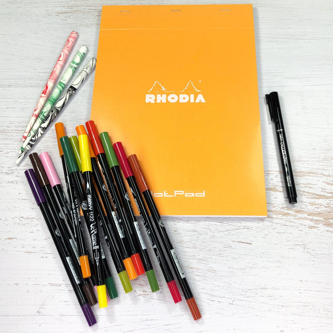 scribbs's tweet image. This months special offers are Set of 3 Colour Marble Pen Holders, Marvy Le Plume II Brush Pens - Set of 12 GARDEN Colours, Rhodia Dots Pad and Marvy Calligraphy Pen 5mm.
.
.
. 
#scribblerscalligraphy #scribblers
