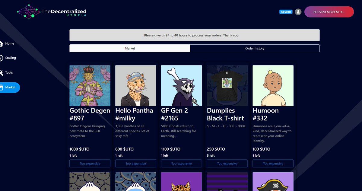 SolDumplies's tweet photo. Get your $UTO ready, the market has a bunch of cool stuff available. 🤝🥟 https://t.co/g7oyxWMazI
