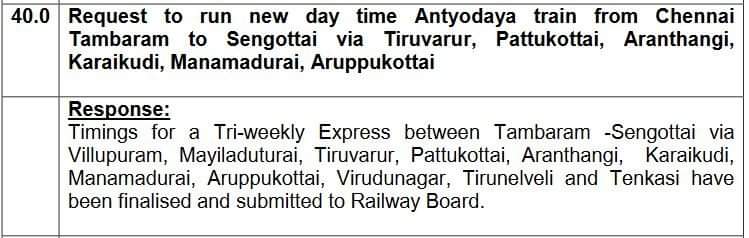 Newly announced Tambaram to Sengottai tri weekly express via Karaikudi , pattukkottai,tiruvarur  section..the official announcement soon.. #Antyodaya train  @Tvrdevelpoment <a href="/tvrupdates/">Thiruvarur Infra Updates</a> <a href="/MayiladuthuraiC/">Mayiladuthurai RAIL CLUB</a>