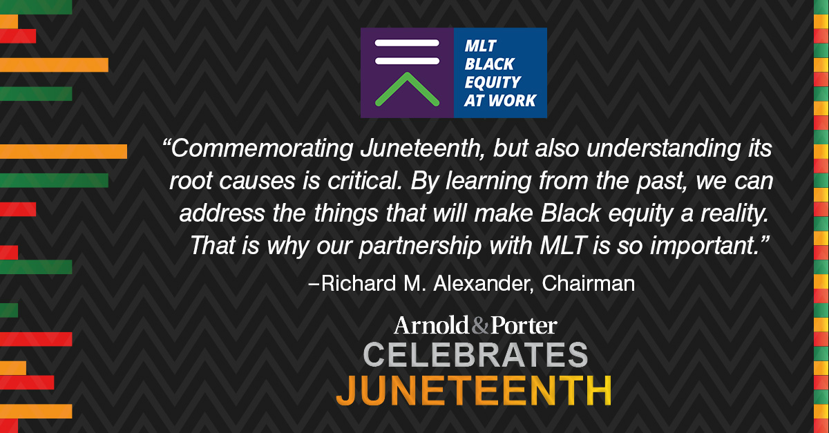 To commemorate this year’s #Juneteenth holiday, Chairman Richard Alexander + Chief Diversity & Inclusion Officer Brenda Carr presented an overview of the firm’s partnership w/ @MLTOrg and our 3 year plan to advance Black equity in the workplace.

#MLTBlackEquityatWork #DEI