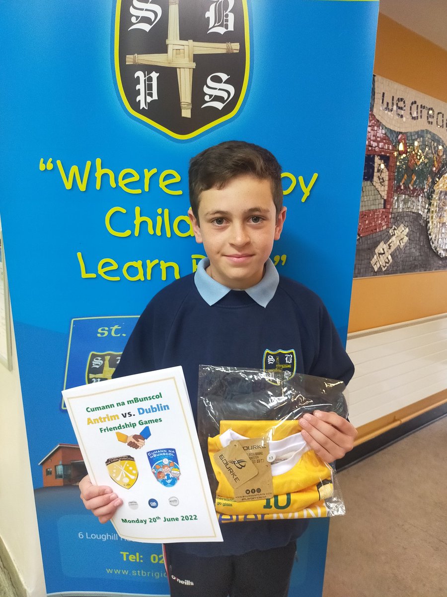 Cahir <a href="/stbrigidsCmills/">stbrigidscloughmills</a> received his <a href="/AontroimCnamB/">Aontroim CnamB</a> <a href="/BourkeSports/">Bourke Sports</a> jersey this afternoon in preparation for the resumption of the Annual Friendship games with <a href="/CnmbDublin/">CnmB Dublin</a> on Monday. #AllianzCumannnamBunscolWeek22 <a href="/AllianzIreland/">Allianz Ireland</a> <a href="/cnambnaisiunta/">Cumann na mBunscol</a> <a href="/AontroimGAA/">Antrim GAA</a> <a href="/loughgielgac/">Loughgiel Shamrocks</a>