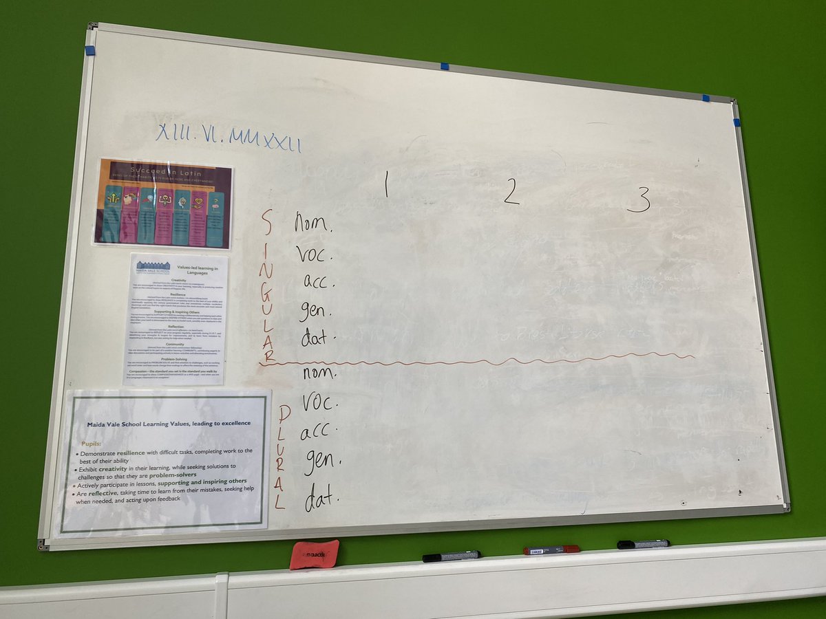 MaidaValeClas's tweet photo. The board is ready for the Y9 Latinists ✍️✍🏽✍🏻 #nounsnounsnouns #Latin #MaidaValeClassics @MaidaValeSchool #grammar #declensions https://t.co/ozRv5jxslZ