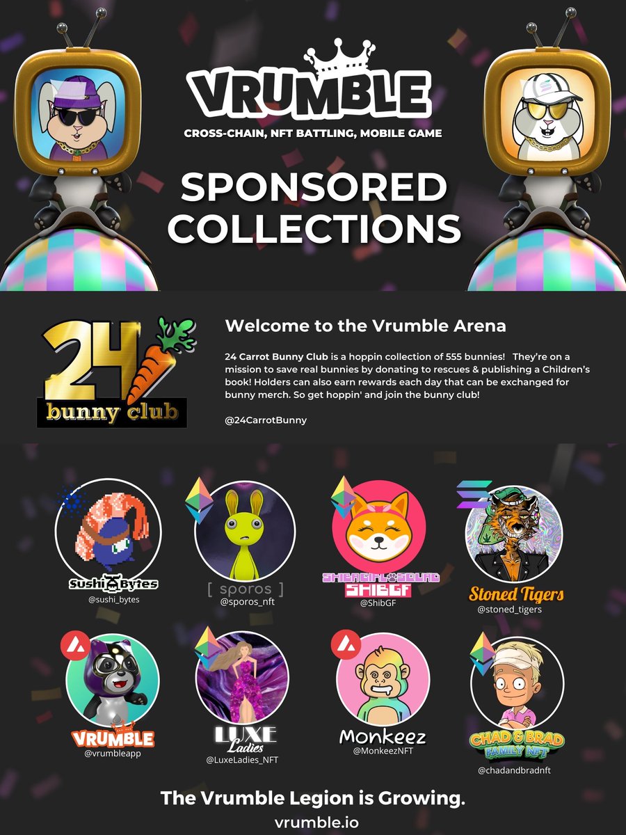 0xbattle_nexus's tweet photo. Attention: This next sponsored collection hails from the #Solana blockchain... the #VrumbleLegion welcomes
@24CarrotBunny to the Vrumble Battle Arena!
✨ Set AMA/Vrumbler Mint Party Reminder: https://t.co/sLXw7HE4EE
__
#ReadytoVrumble #AVAX #GameFi #Blockchain #MULTICHAIN https://t.co/nDKUuUizYB