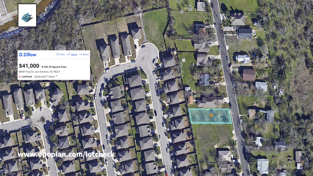 Opoplan_'s tweet photo. Our free and unlimited Lot Check service means that we can tell you what size house will fit on a given lot. Check out this awesome @Zillow listing in San Antonio, TX: https://t.co/uyK5A6ke2n #opoplan #virtualarchitect #zillow #vacantlot #dreamhome #site #land #residential https://t.co/UrVVuXNlsc