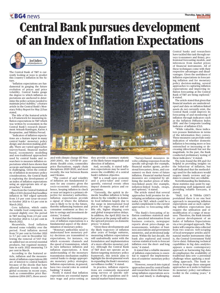 Ongoing project by a couple of colleagues and me. The real work begins soon. #inflationexpectations #inflation #centralbanking #TrinidadandTobago