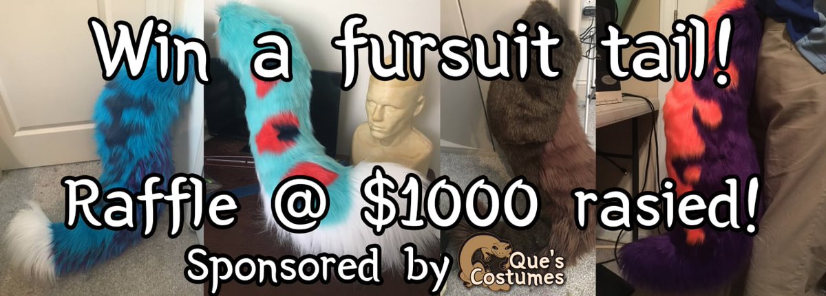 EchoNoctua's tweet photo. Want a chance to win a Fursuit Tail made by the one and only Que's Costumes? If we hit $1000 by the end of the event, @MajoraJackal generously offered a hand made fursuit tail for raffle! 5 dollar min donation! Check them out at https://t.co/XWdffS8oRZ or https://t.co/KiFz3tJhYQ https://t.co/LuHsYxBBkW