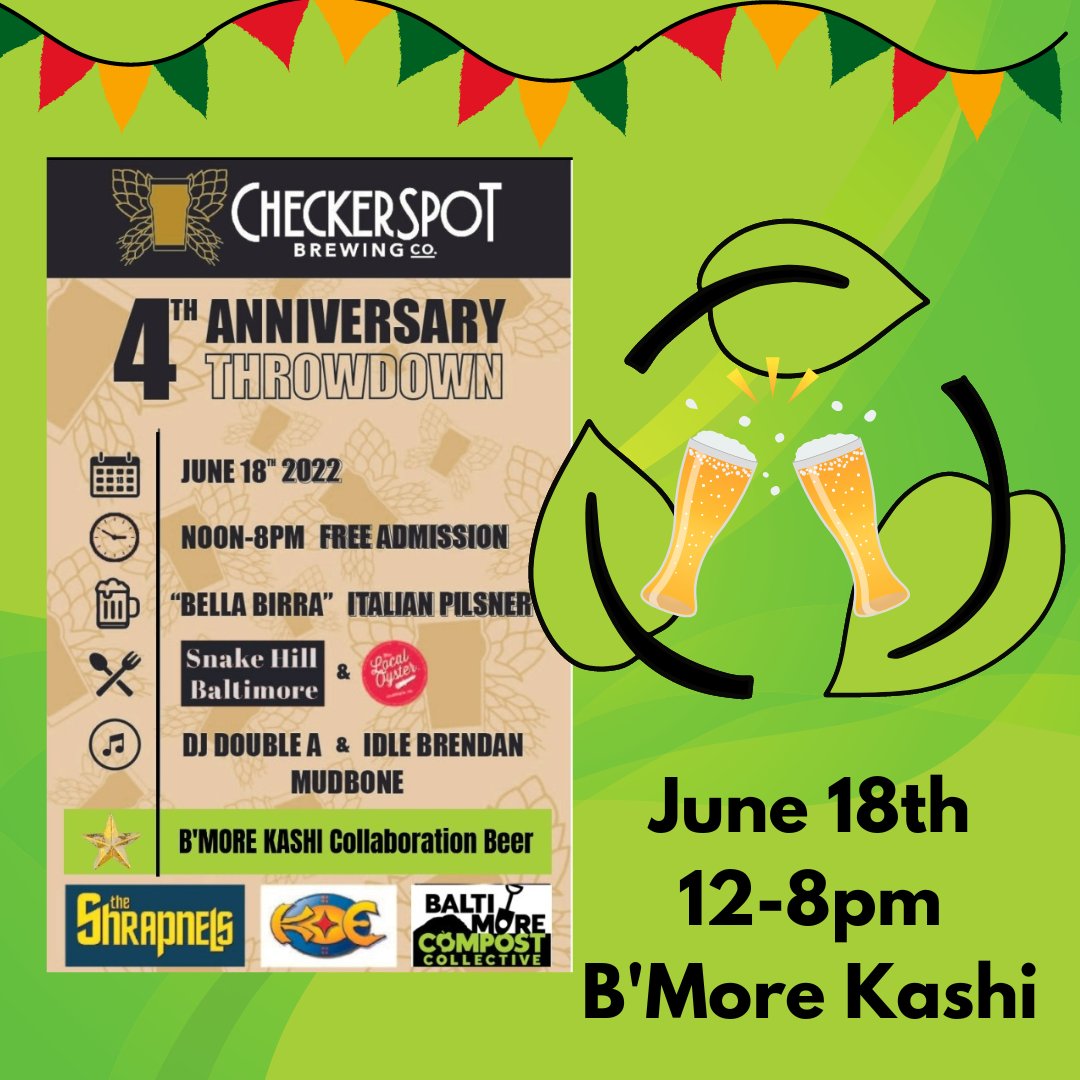 #Juneteenth weekend #Baltimore! Join Baltimore Compost Collective &amp; @RidgetoReefs at <a href="/CheckerspotBC/">Checkerspot Brewing</a> ! Saturday 12-8pm Ltd. edition B'more Kashi beer brewed in collaboration between Baltimore Compost Collective and <a href="/CheckerspotBC/">Checkerspot Brewing</a>  Spreading #compostfever one cheers at a time!