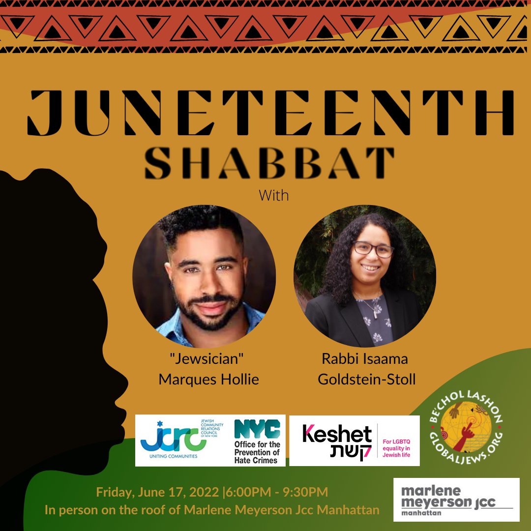 Be'chol Lashon (@bechollashon) on Twitter photo Please join us today at 6 pm, for rooftop Shabbat rituals and music, followed by a vegetarian potluck in honor of Juneteenth. Presented by <a href="/bechollashon/">Be'chol Lashon</a> <a href="/MM_JCCManhattan/">Marlene Meyerson JCC Manhattan</a> co-sponsored by <a href="/KeshetGLBTJews/">Keshet</a> Please join us today at 6 pm, for rooftop Shabbat rituals and music, followed by a vegetarian potluck in honor of Juneteenth. Presented by <a href="/bechollashon/">Be'chol Lashon</a> <a href="/MM_JCCManhattan/">Marlene Meyerson JCC Manhattan</a> co-sponsored by <a href="/KeshetGLBTJews/">Keshet</a>