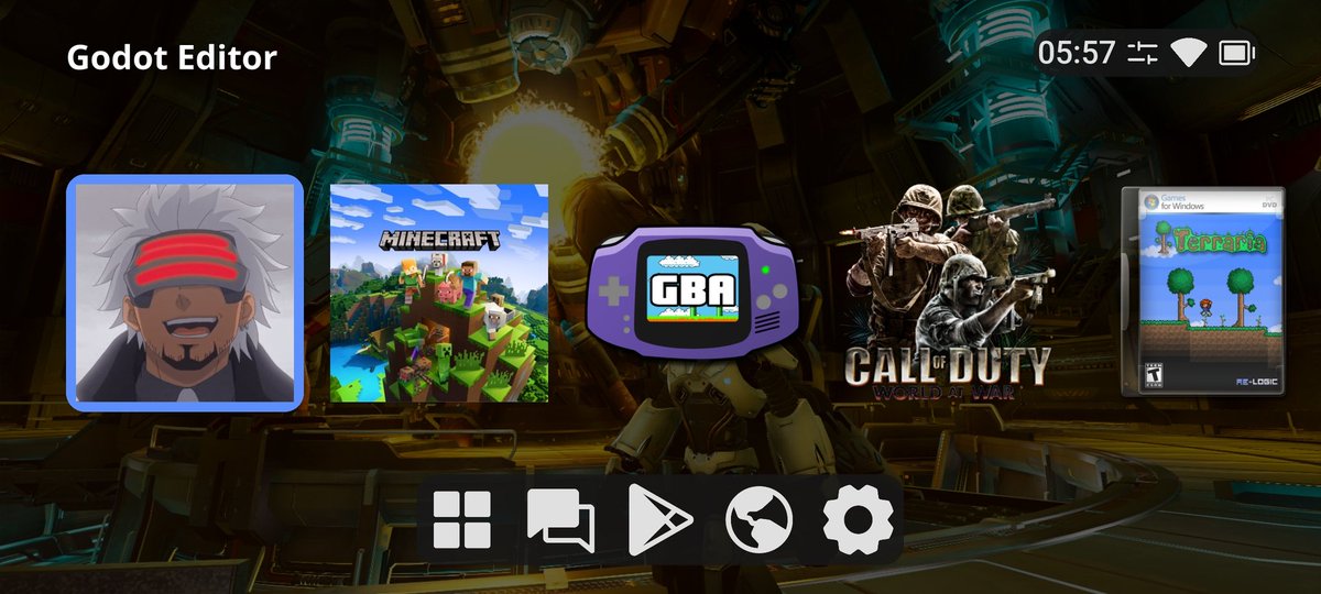 LikeEich's tweet image. And there it is! Redid everything a couple of times and now custom icons and wallpapers are working nice. Needs a lot of testing and performance improvement before it&apos;s ready to go.

#ConsoleLauncher
#GodotEngine 
#AndroidDev
