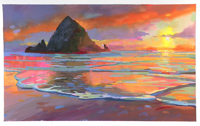 some gouache paintings. some landscapes and a master study. 