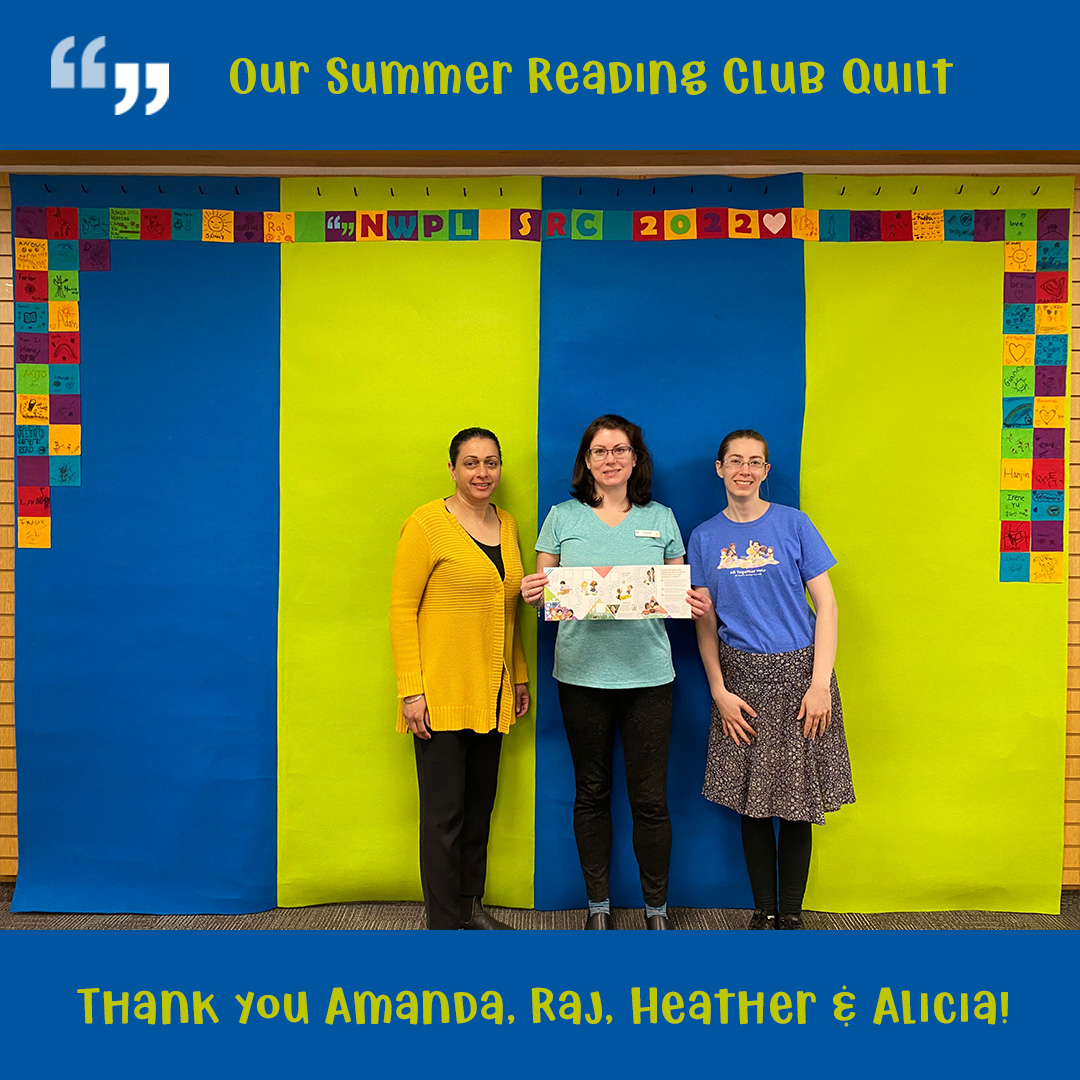 NWPLibrary's tweet photo. The theme for this year’s Summer Reading Club is All Together Now! In this spirit, we are creating a #CommunityQuilt. Anyone can decorate a square! 
Visit either of our library branches to participate or follow us on social media to see our quilt grow.
#NewWest #nwplibrary #quilt https://t.co/IwIdrLs4JE