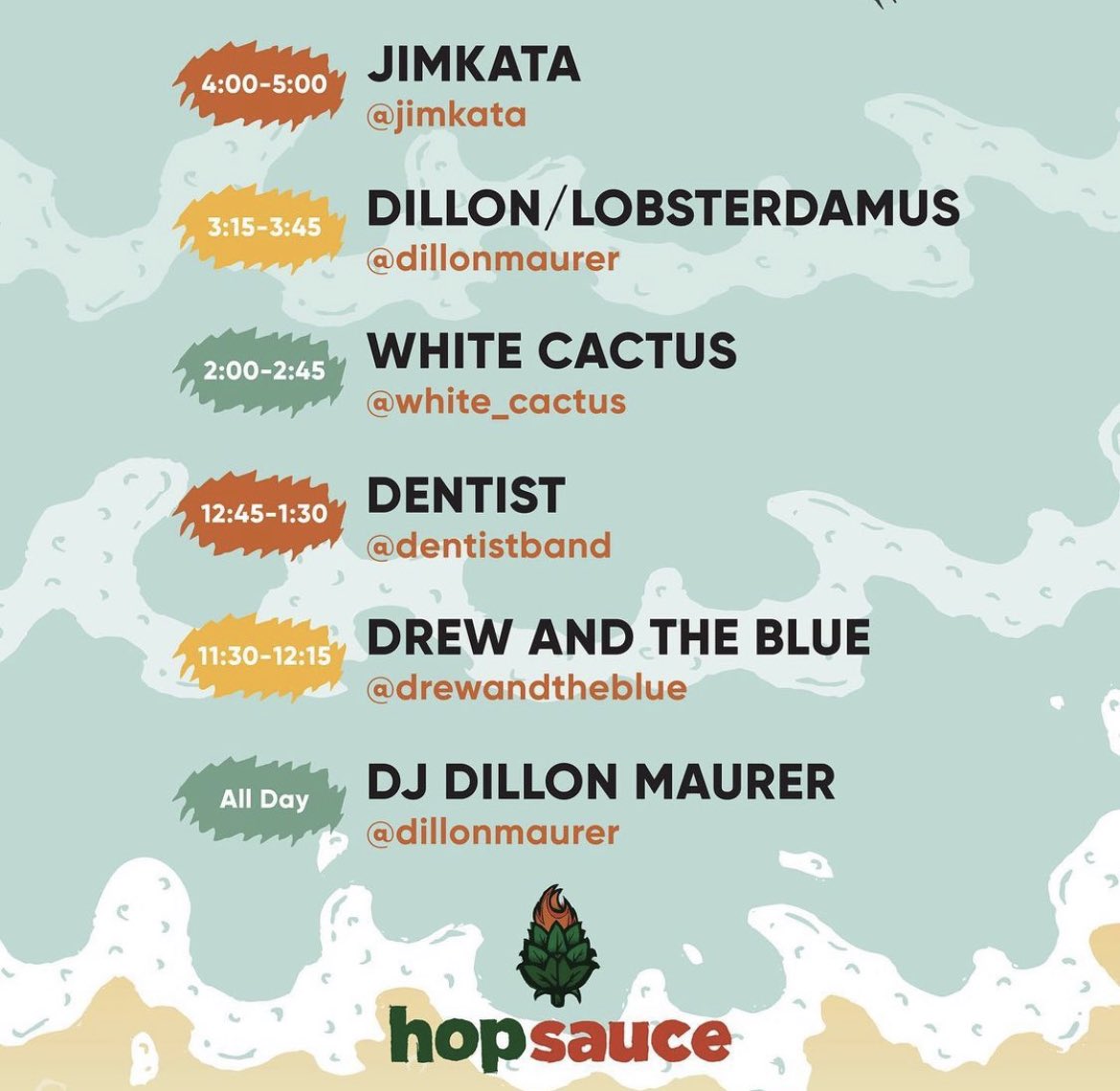 🍻<a href="/HopSauceFest/">HopSauce Fest</a> Tomorrow🍻

5+ Hours of Live Music on #LBI to support <a href="/TheJettyLife/">Jetty</a> Jetty Rock Foundation!

<a href="/Jimkatamusic/">Jimkata</a> 
<a href="/whitecactuss/">WHITE-CACTUS</a> 
<a href="/DentistBand/">Dentist (Band)</a> 
<a href="/DillonMaurer/">DILLON</a> 
<a href="/LOBSTERDAMUS/">Lobsterdamus®</a> 

🌶HopSauceFest.com