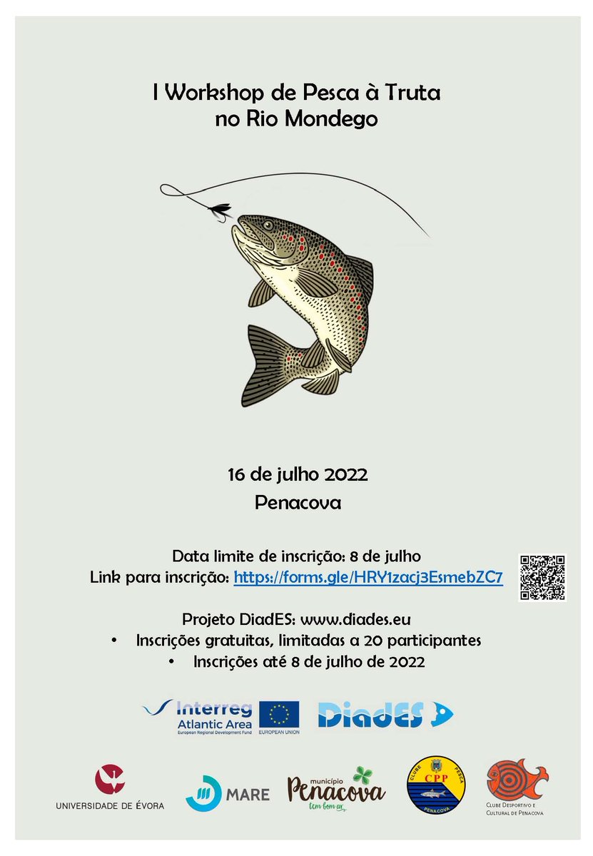CatarinaPMateus's tweet photo. We are thrilled to announce the 1st Workshop of trout fishing in river Mondego, promoted by @MARE_centre
and @univdeevora as part of #DiadESproject @AtlanticArea. Come and join us on the 16 july in Penacova. It will be fantastic. Register at: https://t.co/QV22nivaUr https://t.co/pZAQN132Aa