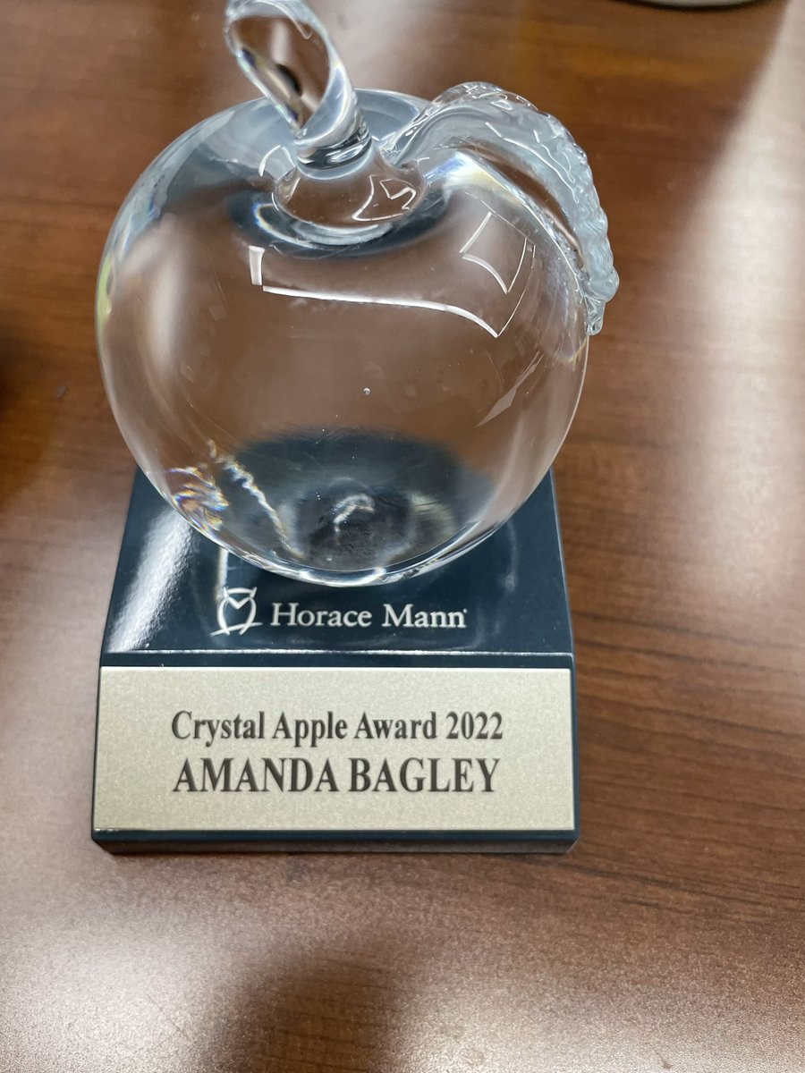 abagley13's tweet photo. It was such an honor to receive the Crystal Apple award at school yesterday. My colleagues nominated me to receive this award. I am humbled by the heartfelt words that were shared with me. I am blessed to be part of such and amazing school community. https://t.co/cMDbGT614y