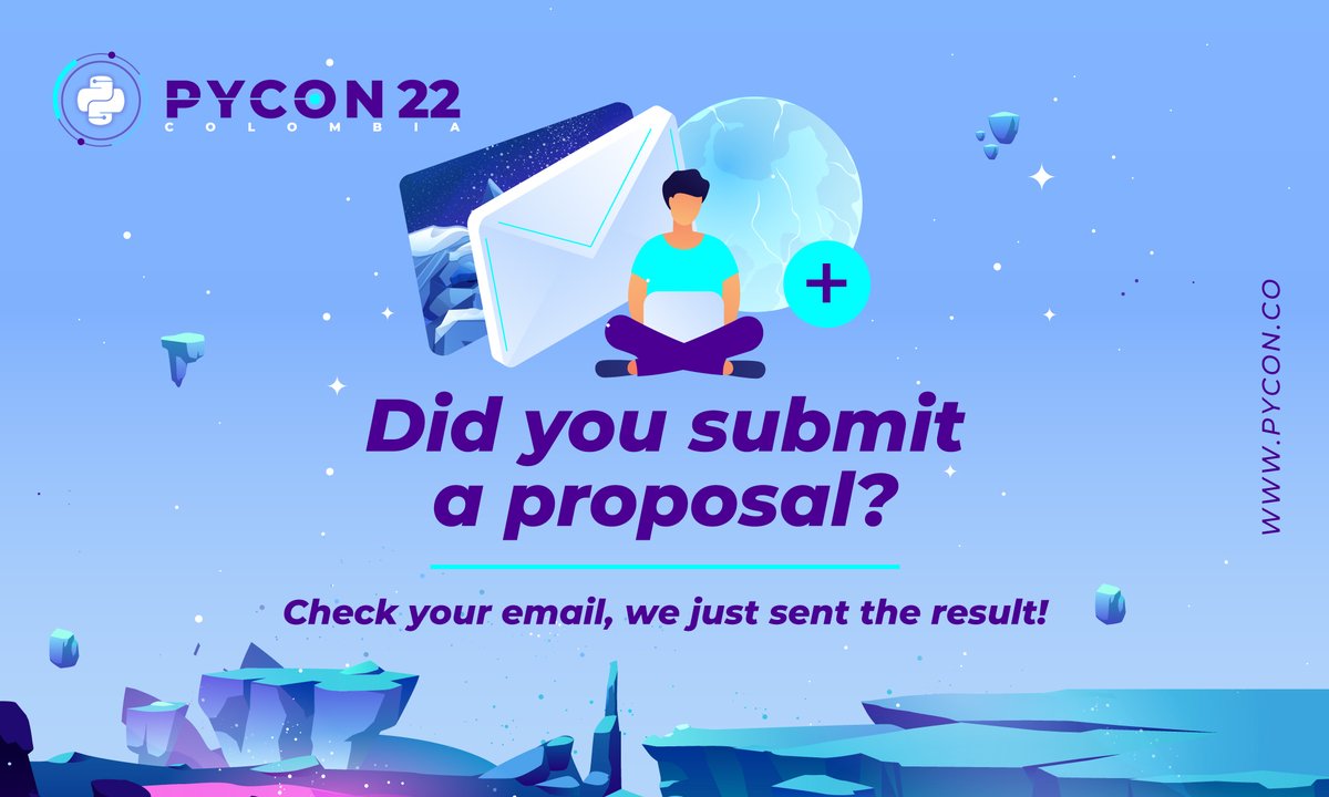 pyconcolombia's tweet image. 📣 Did you already check your email inbox? 📣
In the course of this week, the results of the PyCon Colombia 2022 CFP will be sent! 
thank you all for your participation during this process
#PyConColombia #Python #PythonColombia #Pythoncode #Pythonconference #Programmers #Code