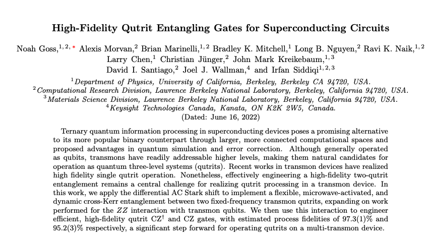 LBNLcs's tweet photo. Preprint alert 🚨 Researchers at the Advanced Quantum Testbed (AQT) @BerkeleyLab in collab w/ @KeysightQ report results of engineering high-fidelity qutrit entangling gates for ⚛️ superconducting hardware. cc. @NoahGossQuantum et al. https://t.co/4npBjziAOo

#AQTatBerkeleyLab https://t.co/T2KX1MXpeT