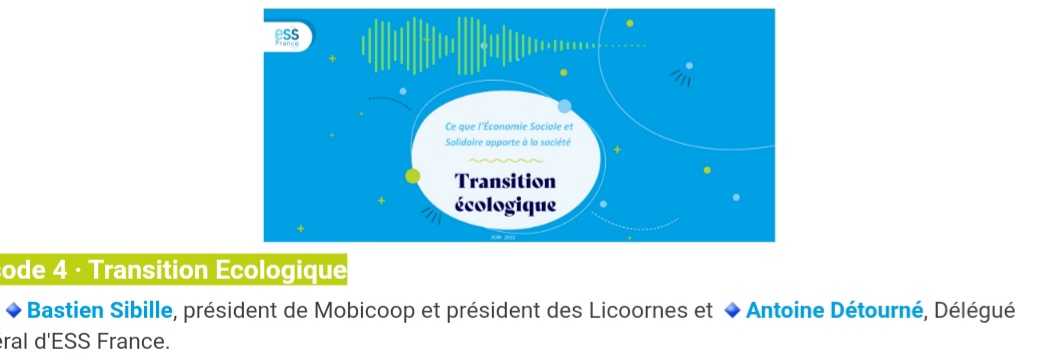 [#Ess - Podcast] <a href="/ESS_France/">ESS France</a> : Série "Panorama de l'#Ess" anim. by <a href="/CHIBANIJACQUOT/">CHIBANI-JACQUOT</a> - Ép. 4/4 : #Transition écologique (🎧, 18'41) w/ <a href="/bastiensibille/">Bastien Sibille</a> et <a href="/antoinedetourne/">Antoine Détourné</a> ➡️ youtu.be/5CAy2shs4ek cc <a href="/Mobicoop/">Mobicoop - La mobilité partagée</a> @LesLicoornes <a href="/Ness_chorum/">Ness, web média 100% ESS</a> <a href="/BanqueDesTerr/">Banque des Territoires</a> <a href="/jsaddierESS/">Jerome Saddier</a> ⤵️
