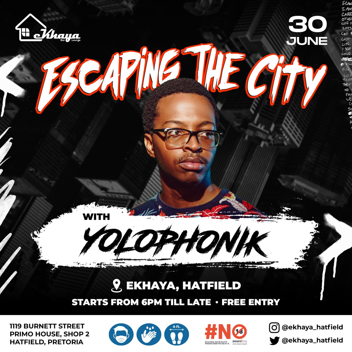 OUR 2ND HEADLINE ACT IS ALSO A PTA NATIVE WHO HAS CAUGHT OUR EARS WITH HIS ABILITY TO CREATE AMAZING FLIPS AND EXCEPTIONAL PRODUCTION. WE PRESENT TO YOU @Yolophonik 30 JUNE • SAVE THE DATE
