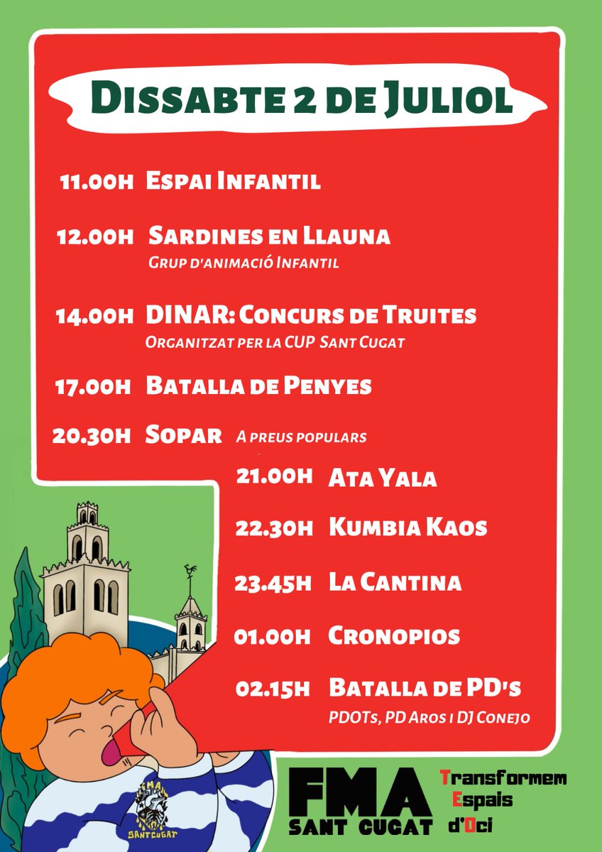 📋 PROGRAMACIÓ FMA 2022 📋

Aquí teniu la programació de la FMA d'enguany completa! Guardeu-vos el tuit i no hi falteu! 😉