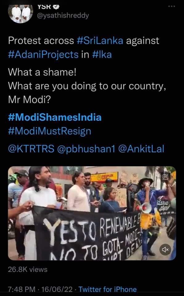 iamharmeetK's tweet image. We have never hit so low! 
What a shame!
#AdaniProjects 
#SriLanka 
#ModiMustResign