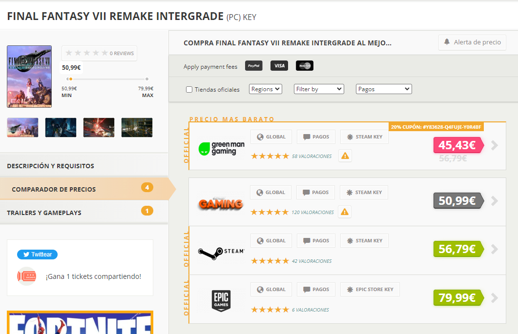Compra Final Fantasy VII Remake Intergrade PC Steam key! Preço
