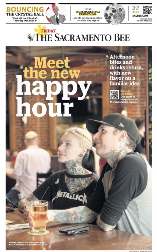 Today's cover: happy hours, once an integral part of the Sacramento city core's social scene, all but disappeared during the pandemic. Slowly but surely, they're coming back - with some changes. (1/3) sacbee.com/food-drink/res…