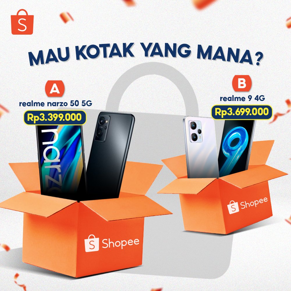 Kotak berisi HADIAH smartphone realme menunggu kamu nih~ 🥰 Yuk, REPLY kotak yang kamu mau di bawah ya! Kali aja hadiahnya bisa dikasih GRATIS! 🤩 #ShopeeID