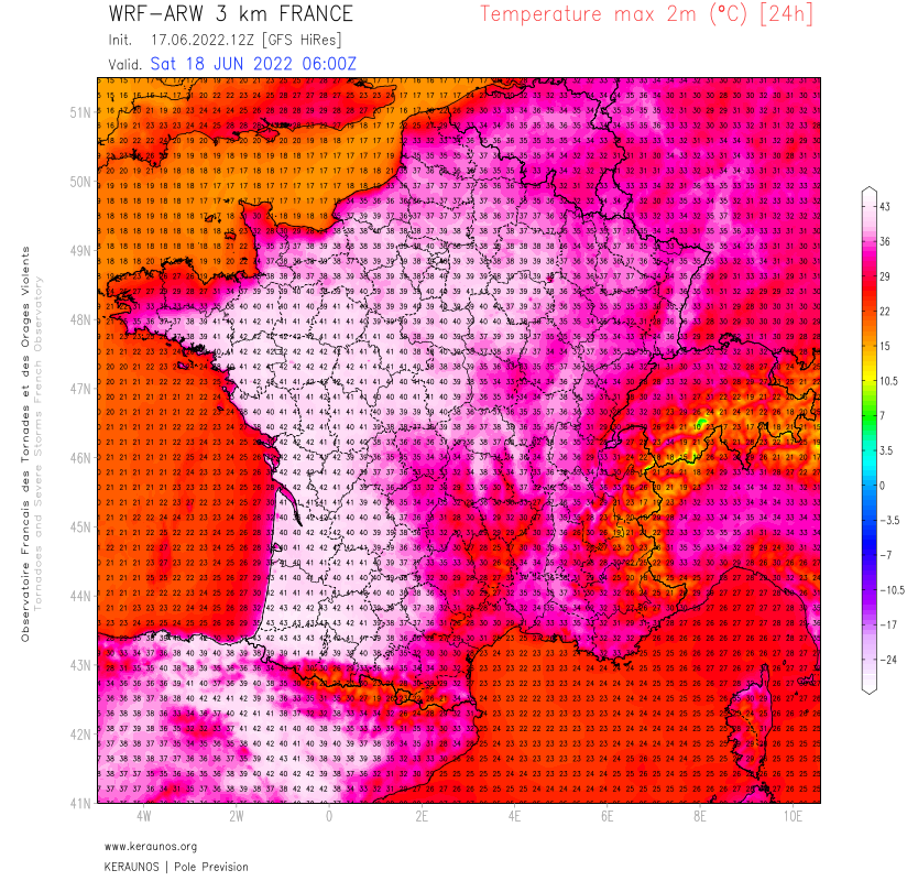 On l'a tous compris, pic de l'épisode demain samedi avec 40°C à #Paris, 40/41°C dans le centre-ouest voire nord-ouest, 42°C dans le sud-ouest avec possibilité d'aller jusqu'à 43°C ou plus entre #PyrénéesAtlantiques et #Gironde (records absolus). #canicule 
