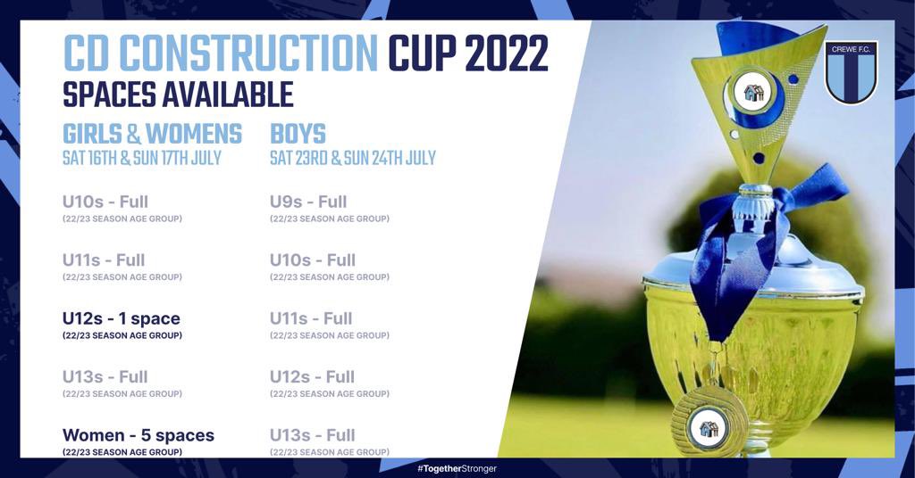 CreweFC's tweet photo. 𝗡𝗘𝗪 𝗖𝗨𝗣 𝗦𝗣𝗢𝗡𝗦𝗢𝗥…𝙎𝘼𝙈𝙀 𝙄𝙉𝘾𝙍𝙀𝘿𝙄𝘽𝙇𝙀 𝙏𝙊𝙐𝙍𝙉𝘼𝙈𝙀𝙉𝙏!

We’re delighted to announce 𝗖𝗗 𝗖𝗼𝗻𝘀𝘁𝗿𝘂𝗰𝘁𝗶𝗼𝗻 as the new sponsor of our Summer Football Tournament!

Don’t miss out on your chance to be involved

ℹ️cdc@crewefc.org.uk

See you in July! https://t.co/wFQAJEhMJJ